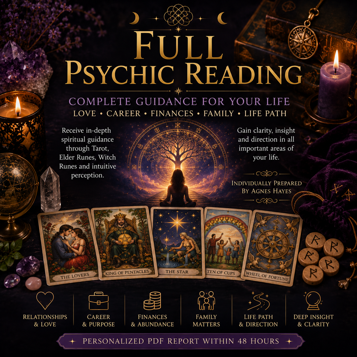 Full Psychic Reading with Tarot, Elder Runes and Witch Runes by Agnes Hayes