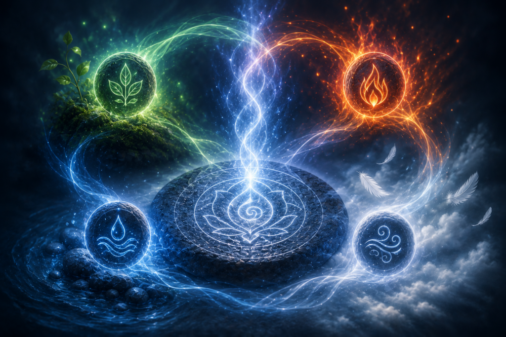 The four natural elements united in Synara Healing™ to create harmony, balance, and energetic healing