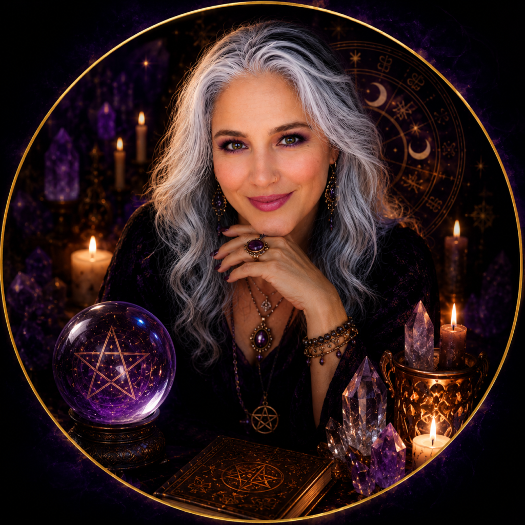 About Agnes from Spirity with candles, crystals and mystical spiritual symbols